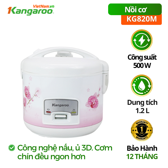 Nồi cơm điện Kangaroo KG820M, 500W, 1.2 lít