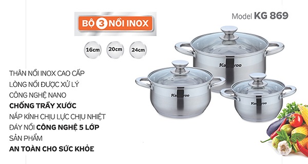 Bộ nồi Inox cao cấp 5 lớp KG 869