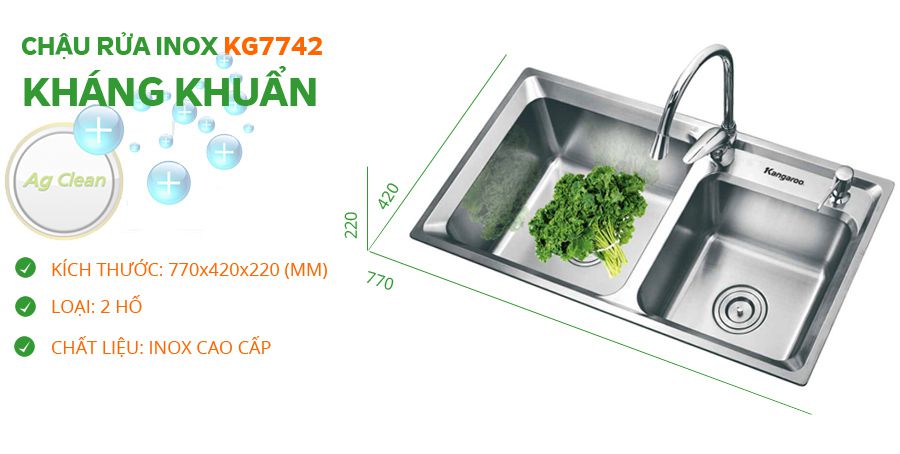 Chậu rửa Inox kháng khuẩn Kangaroo KG7742