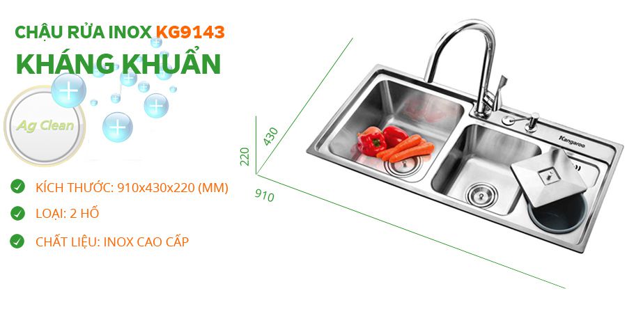 Chậu rửa Inox kháng khuẩn KG9143