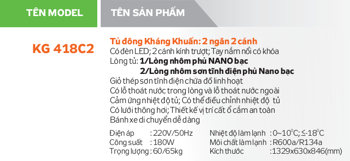 Tủ đông kháng khuẩn KG 418C2