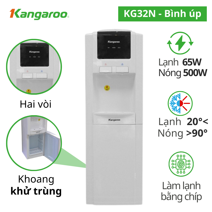 Máy nước nóng lạnh Kangaroo KG32N - Cây nước nóng lạnh Chính Hãng