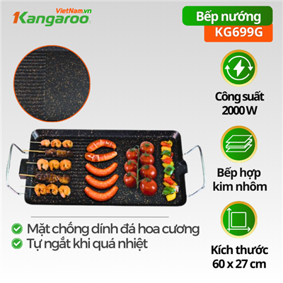 Bếp nướng điện Kangaroo KG699G, 2000W, mặt đá