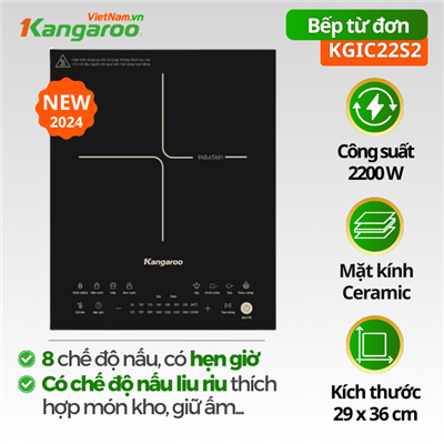 Bếp điện từ đơn Kangaroo KGIC22S2, 2200W, 8 chế độ nấu