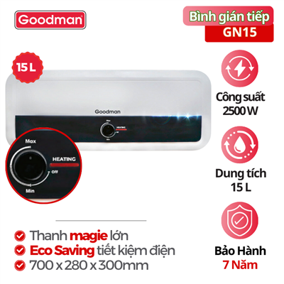 Bình tắm nước nóng Goodman GN15, 15 lít, 2500 W