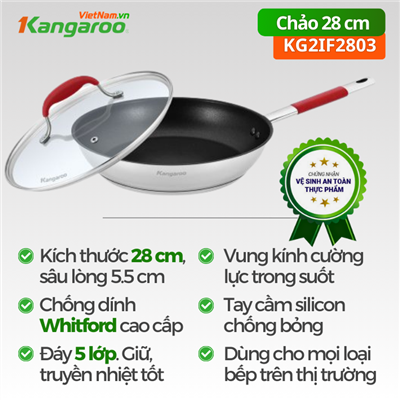 Chảo inox chống dính đáy từ Kangaroo KG2IF2803