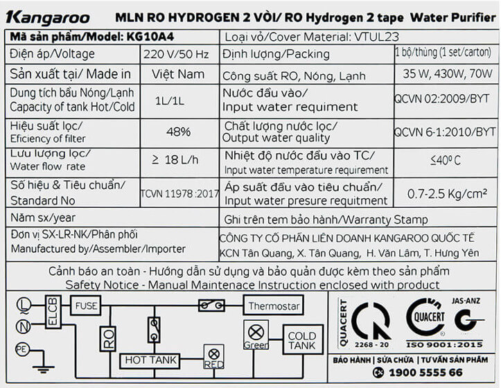 nhãn thông số kỹ thuật máy kg10a4 VTU