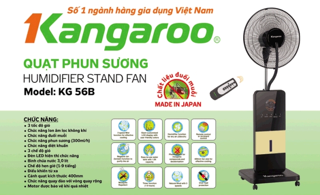 Quạt phun sương Kangaroo KG56b nhiều tính năng hiện đại 