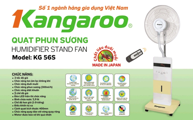 Quạt phun sương Kangaroo KG56S có nhiều tính năng hiện đại