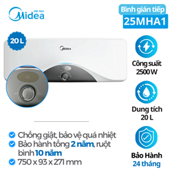 Bình tắm nước nóng Midea MWH20-25MHA1, 20 Lít, 2500 W