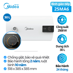 Bình tắm nước nóng Midea MWH30-25MA6, 30 Lít, 2500 W