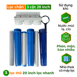 Bộ lọc chặn đầu nguồn 3 cốc 3 lõi 20 inch