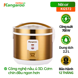 Nồi cơm điện Kangaroo KG572, 900W, 2.2 lít