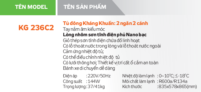 Tủ đông kháng khuẩn KG 236C2